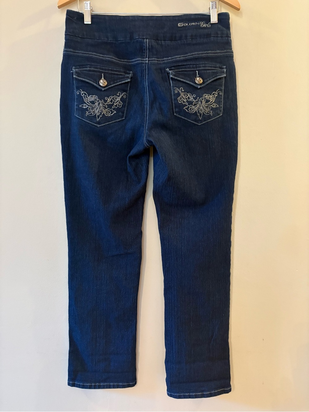 Golden Girls Dark Wash Embroidered Flap Pocket Pull On Denim Jeans, 10P.